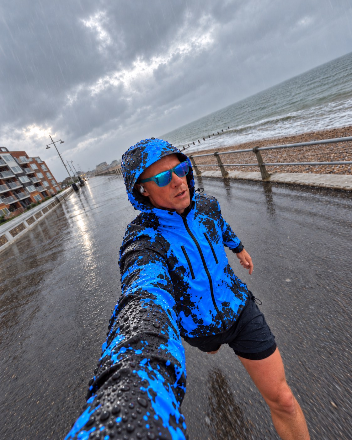 Runner by the sea, jacket revealed blue